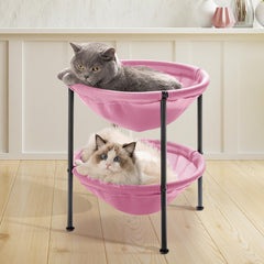JUNSPOW double-deck cat bed pink front view supports two cats with cozy double layers