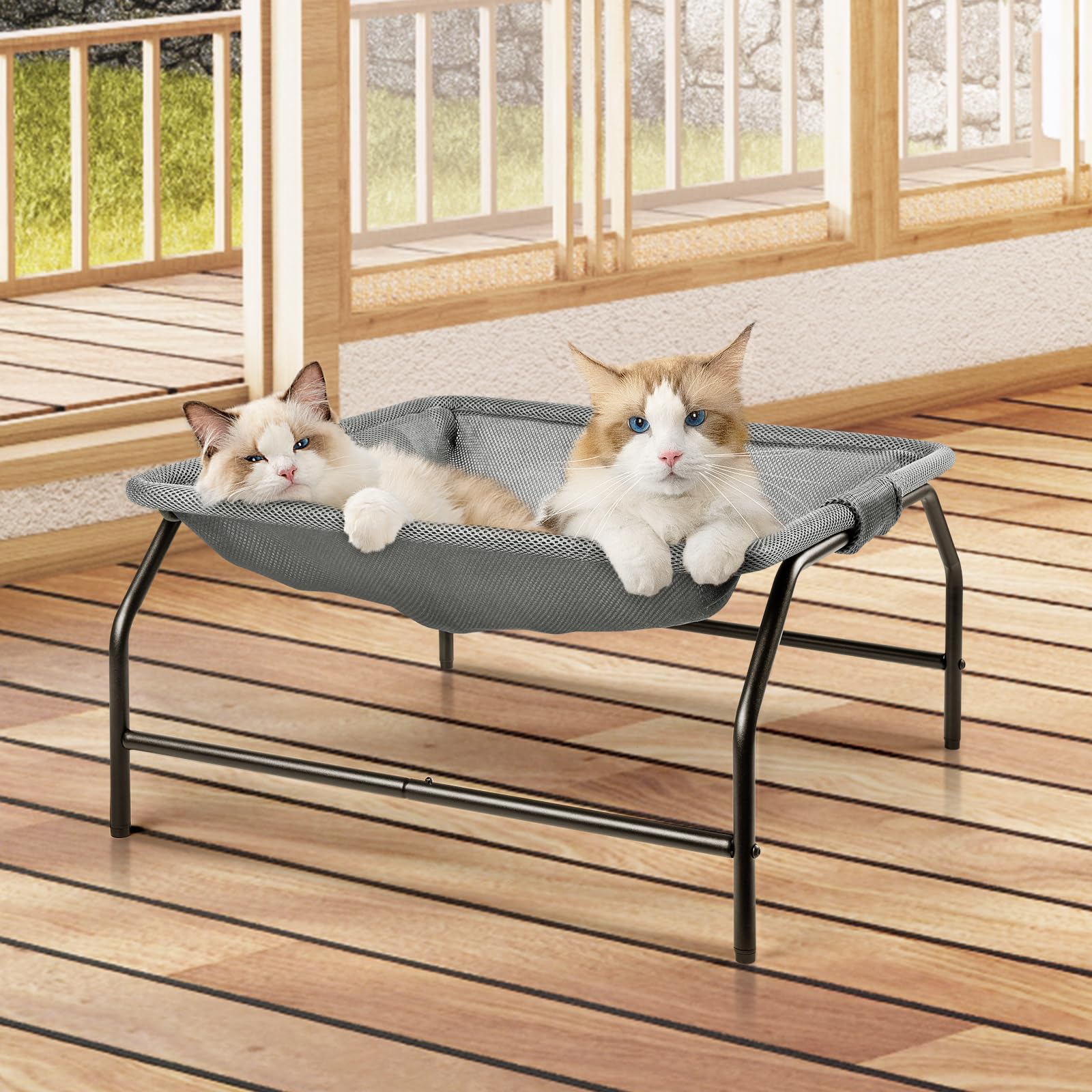 JUNSPOW Large Cat Hammock Bed frame assembly for easy setup indoors or outdoors.