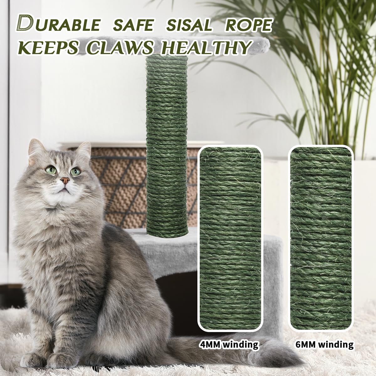 Juomid Green Sisal Rope supports healthy scratching with robust grip