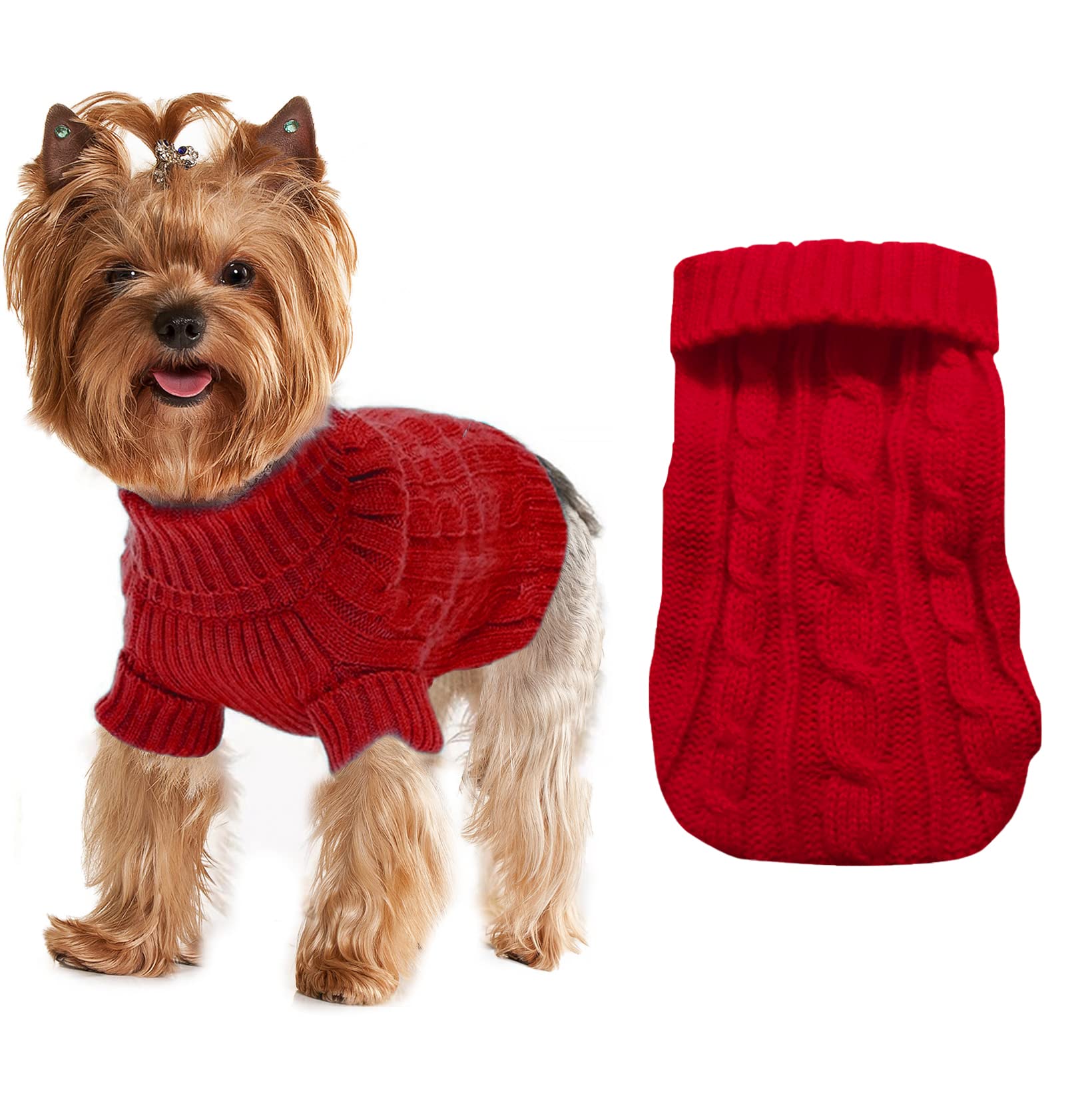 JUOMIIEL dog sweater red pullover front view shows cozy warmth for small dogs