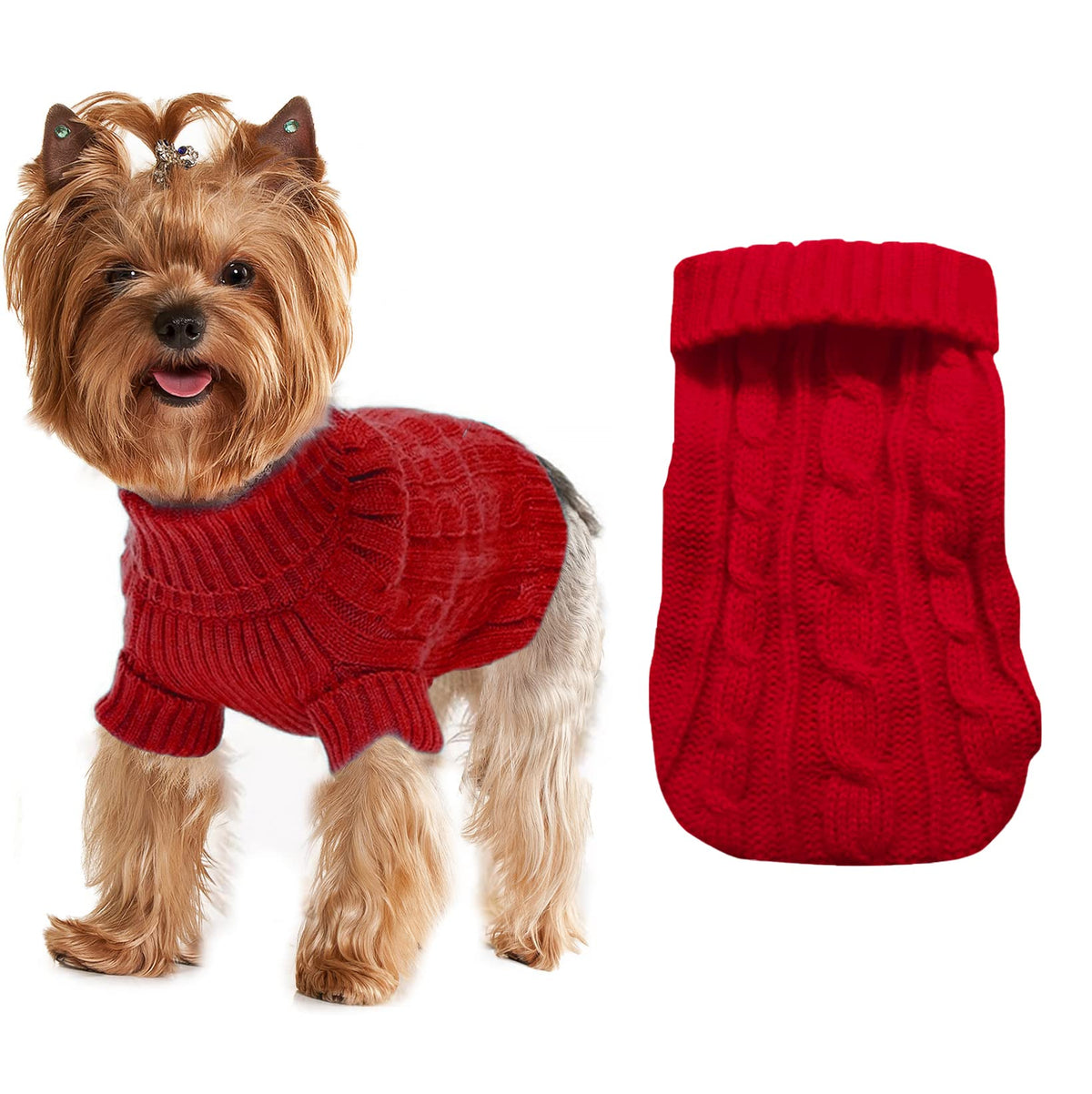 JUOMIIEL dog sweater red pullover front view shows cozy warmth for small dogs
