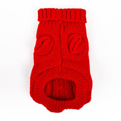 JUOMIIEL dog sweater red pullover side view demonstrates easy-on pullover design