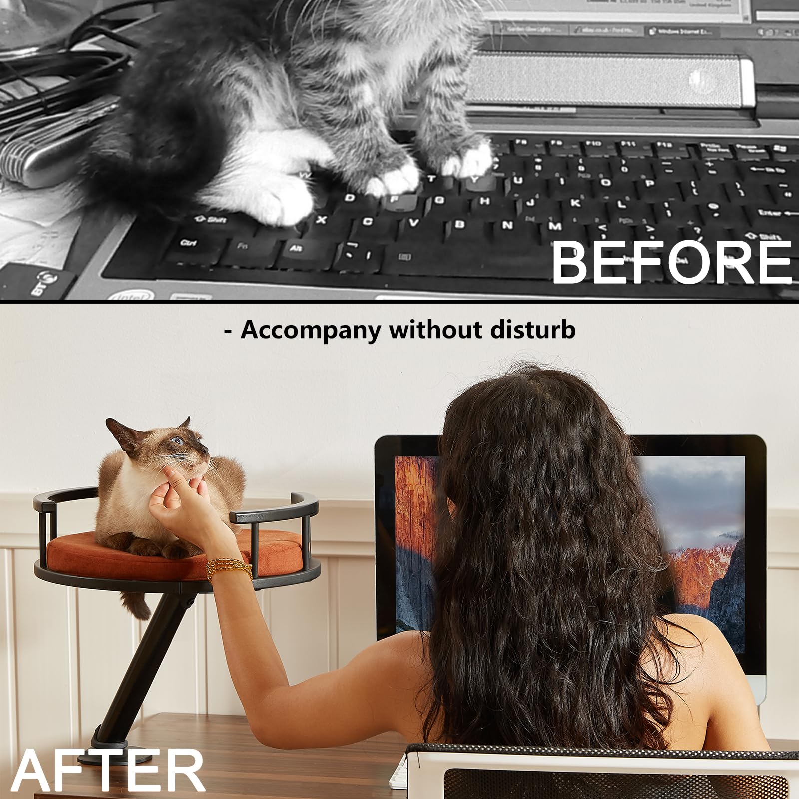 JuoPool cat desk bed spinnable perch allows kitty rest near you during tasks.