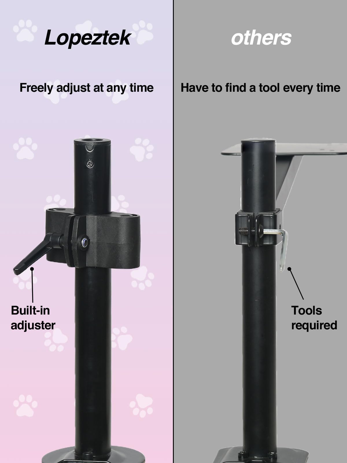 JuoPool Double Cat Desk Bed clamp mount demonstrates tool-free height adjuster.