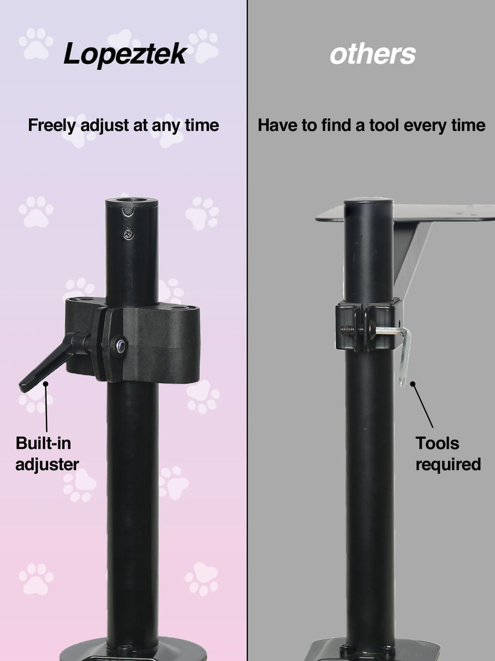 JuoPool Double Cat Desk Bed clamp mount demonstrates tool-free height adjuster.