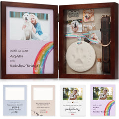 JupDec dog memorial shadow box frame in brown displaying cherished keepsakes.