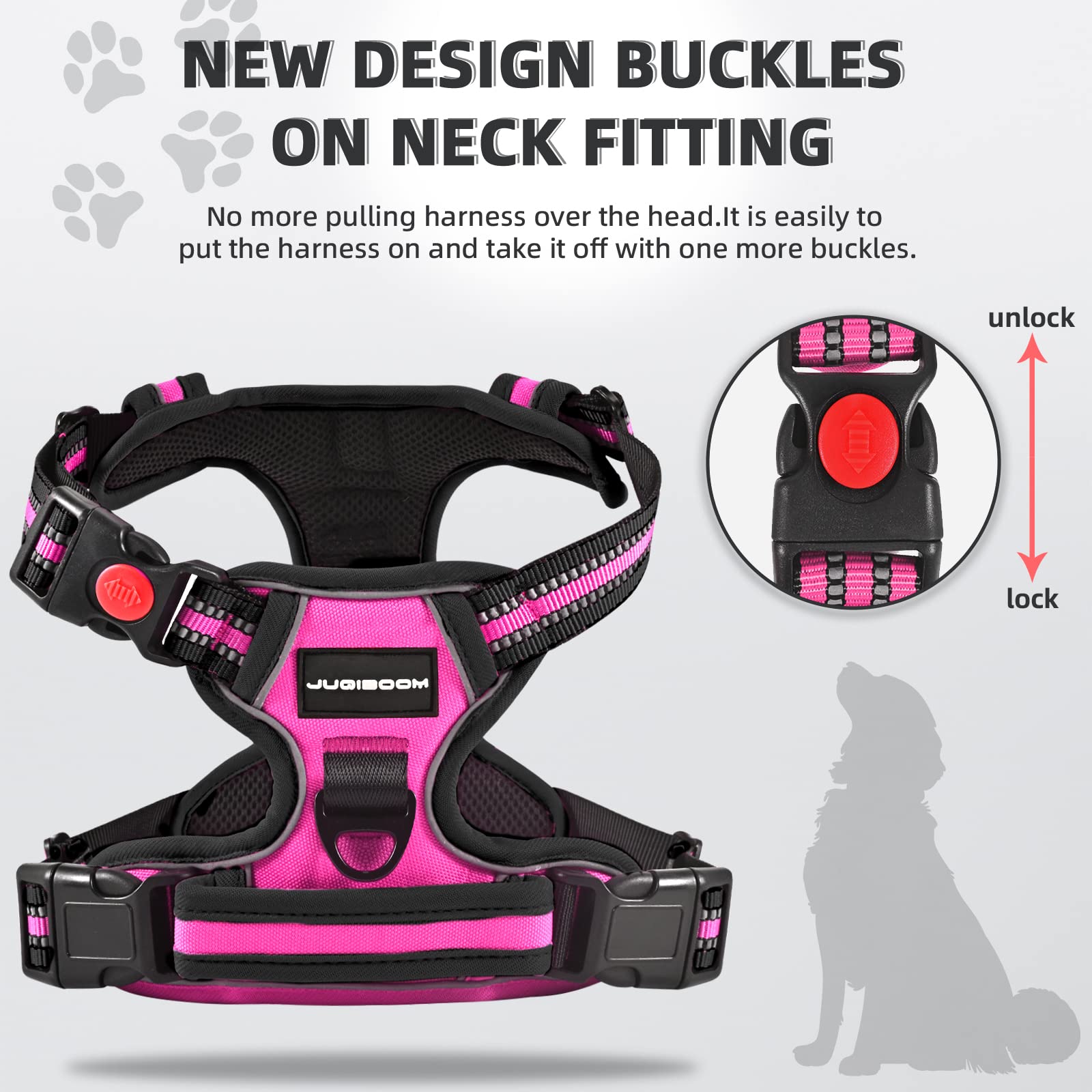 Juqiboom back clip no-pull harness pink medium ideal for relaxed strolls and yard breaks.