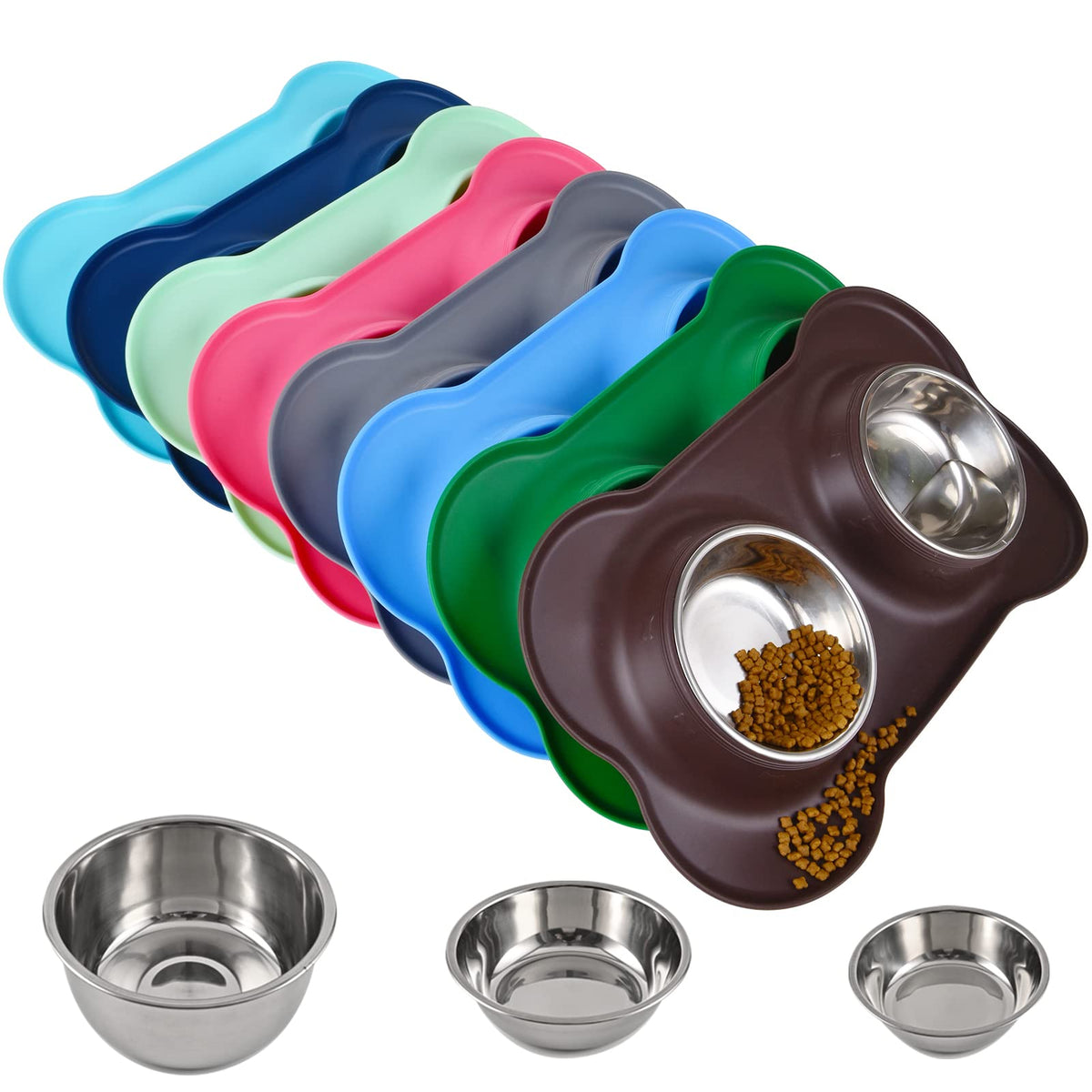Juqiboom stainless steel dog bowls set resists rust and cleans easily.