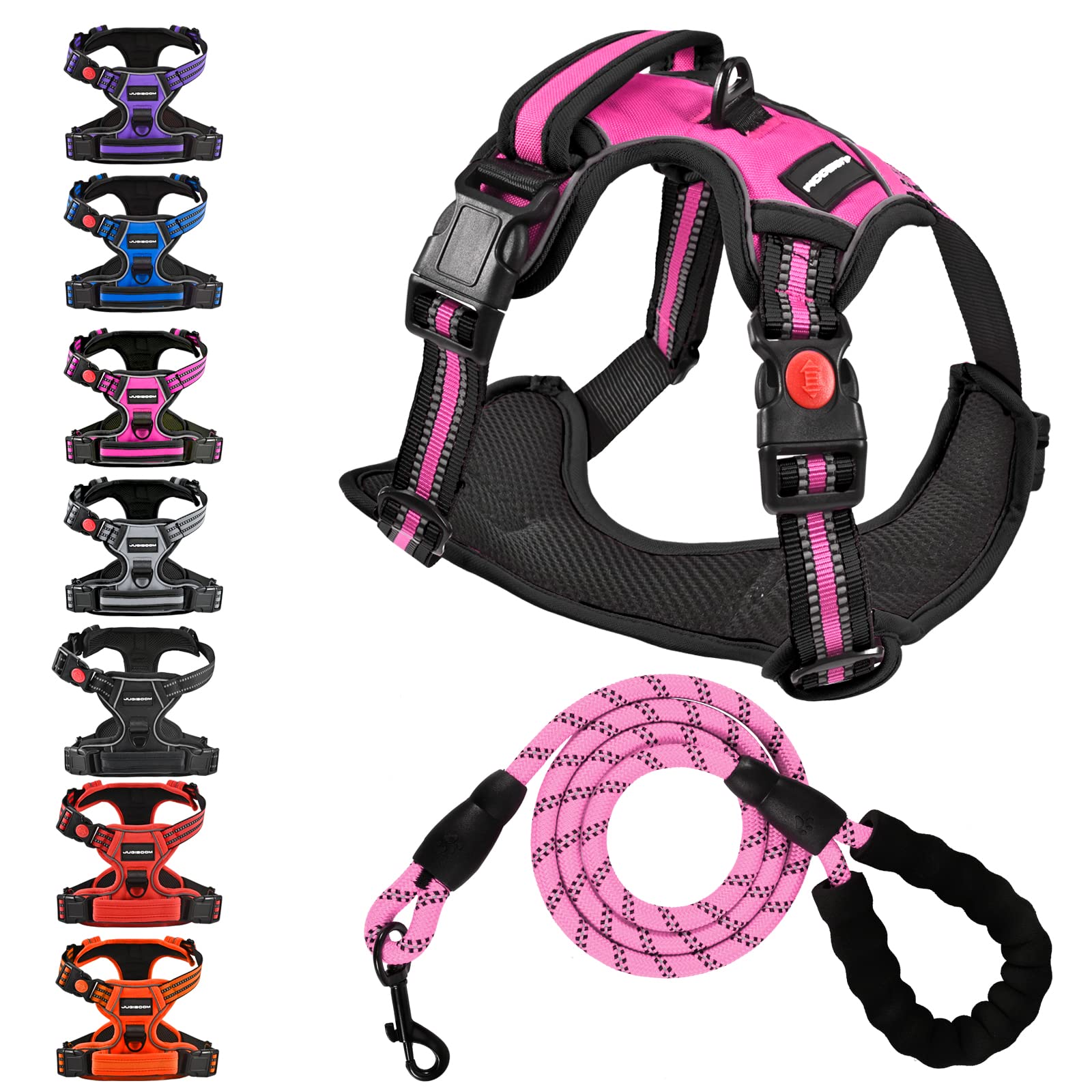 Juqiboom front clip no-pull harness pink medium promotes calm walking and training.