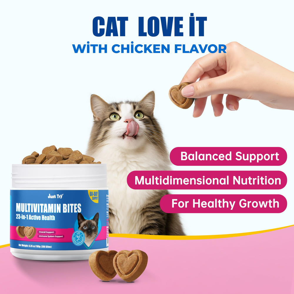Just Try 23 in 1 Taurine cat bites taurine and lysine support vision and heart health.