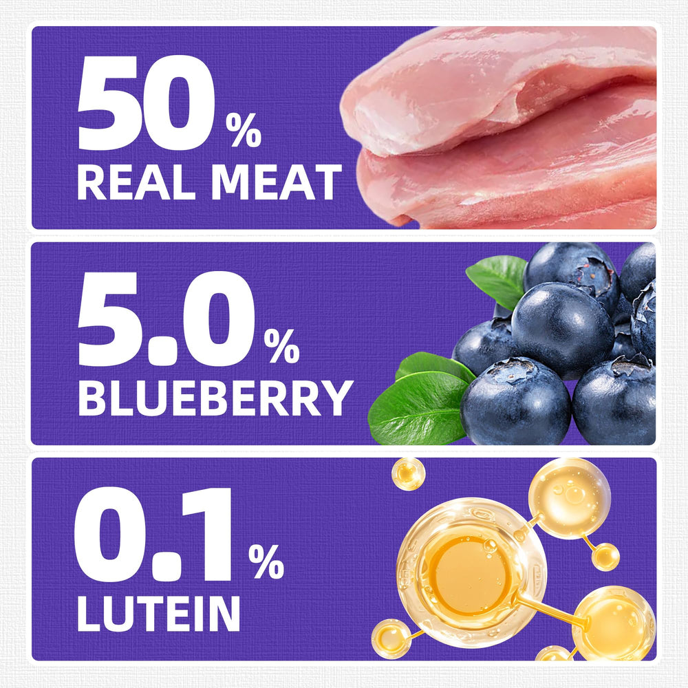 Just Try Blueberry Cat Treats close-up of real meat pieces for carnivore appeal