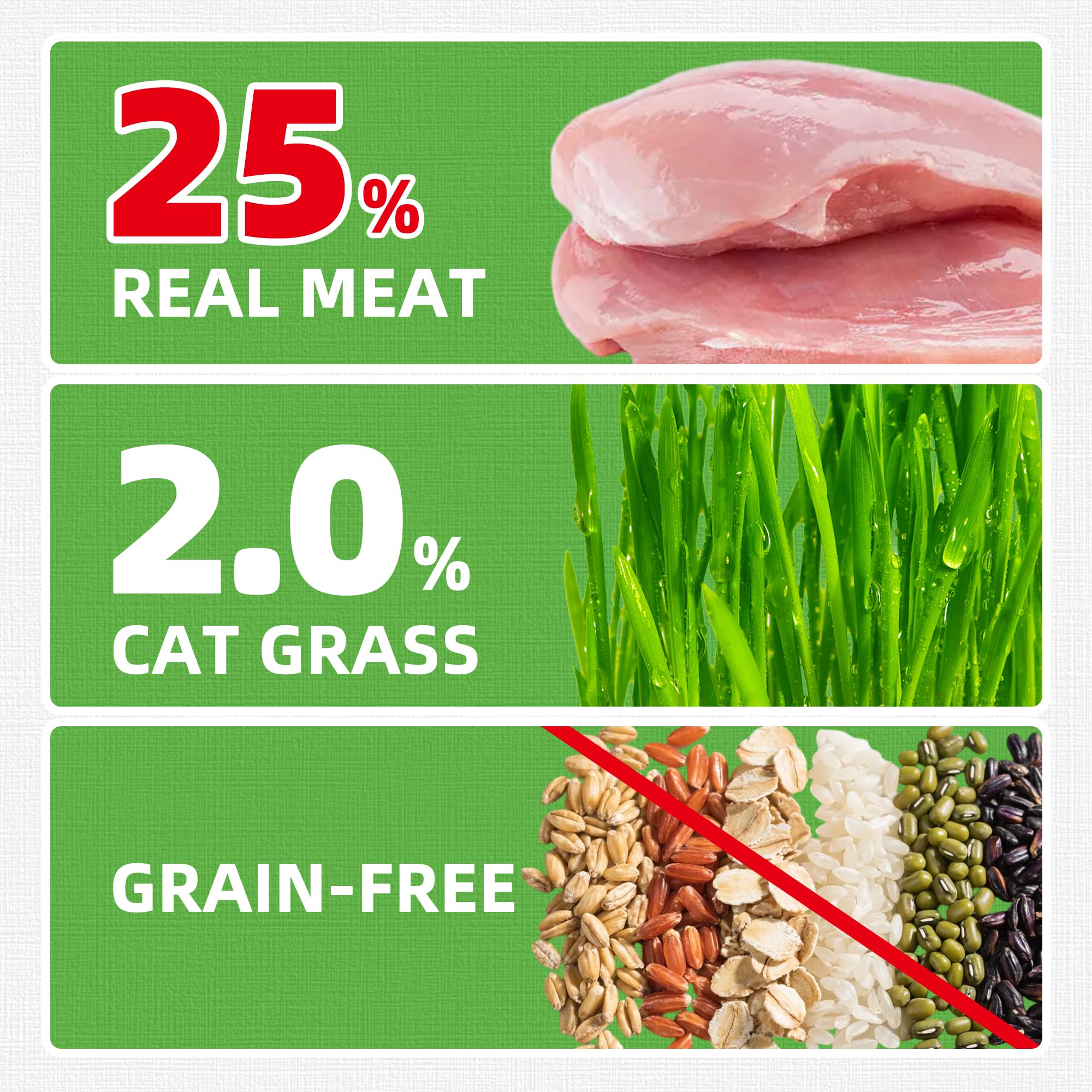 Just Try cat grass jerky treats serving dish highlights bite-size crunch for dental care.