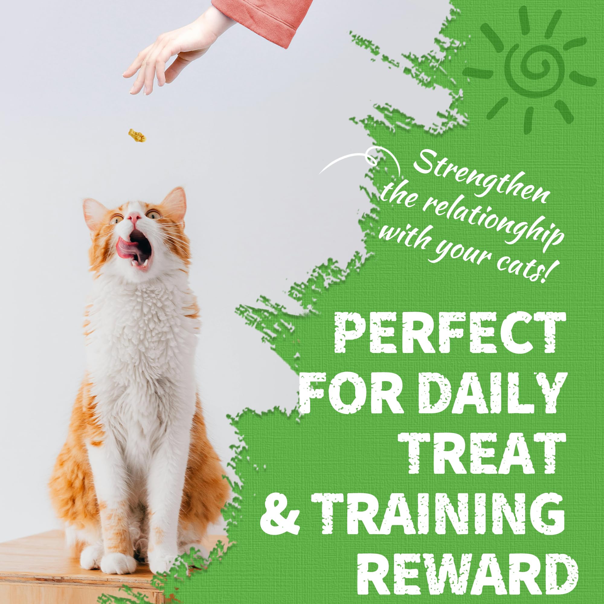 Just Try cat grass jerky treats texture closeup highlights crunchy bites for chews.