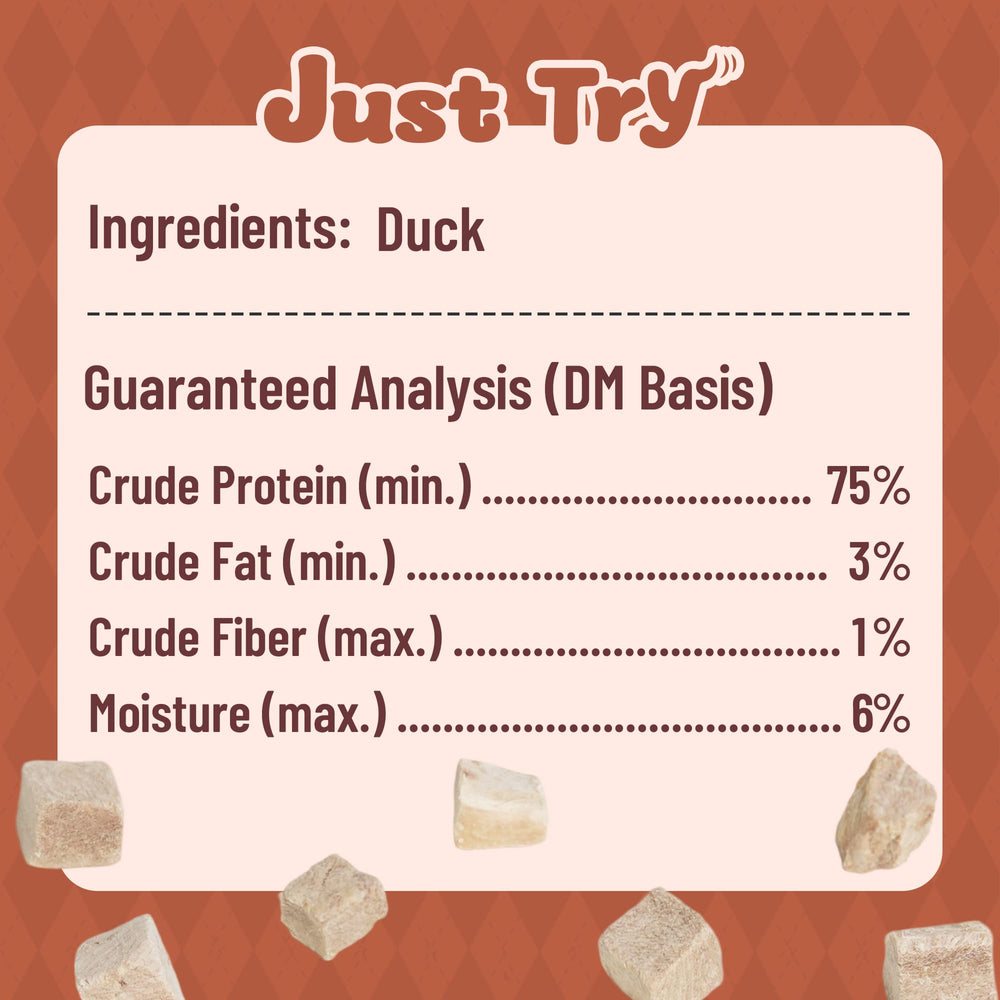 Just Try duck cubes resealable jar highlights easy storage and freshness.