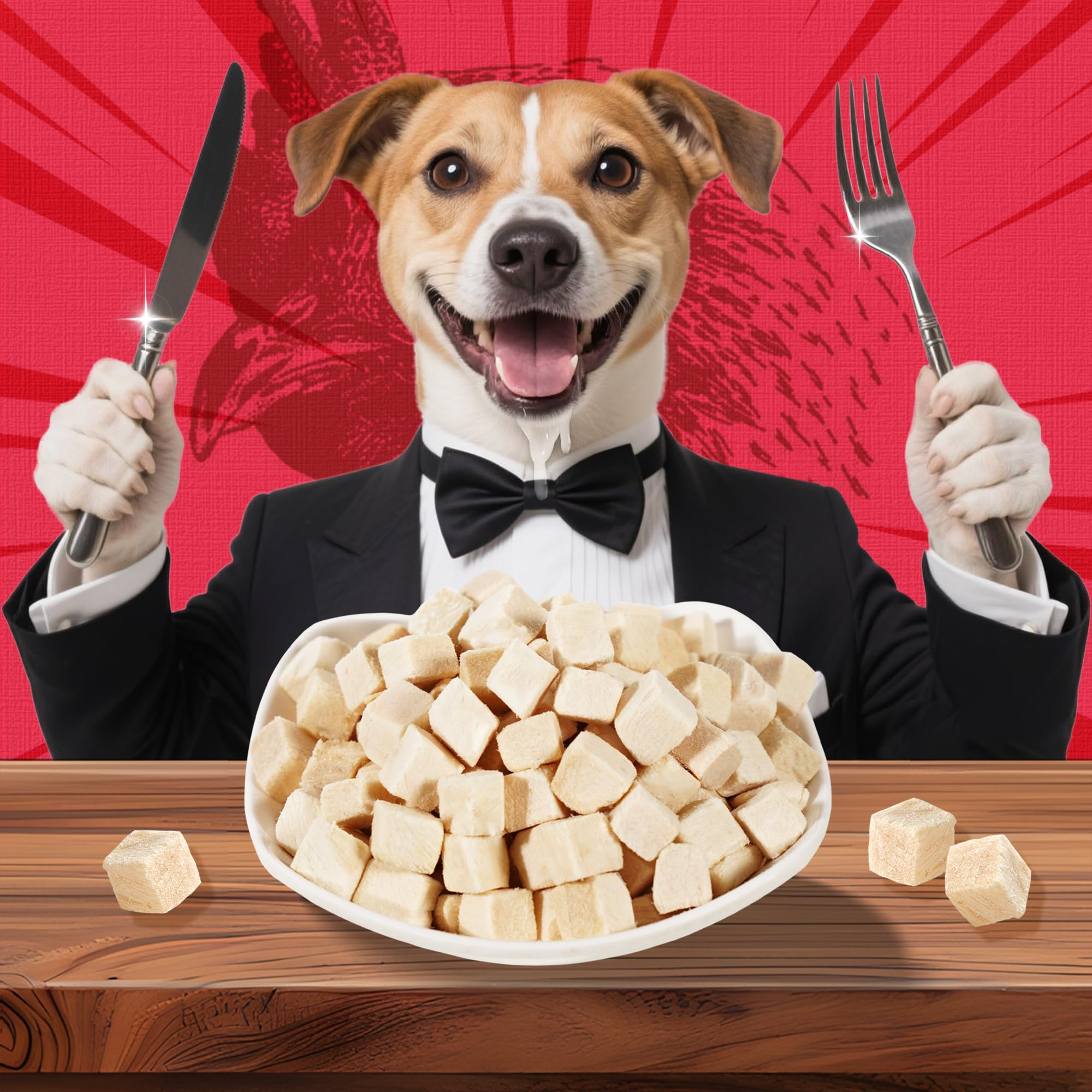 Just Try freeze-dried chicken treats raw chicken detail, single-ingredient nutrition.