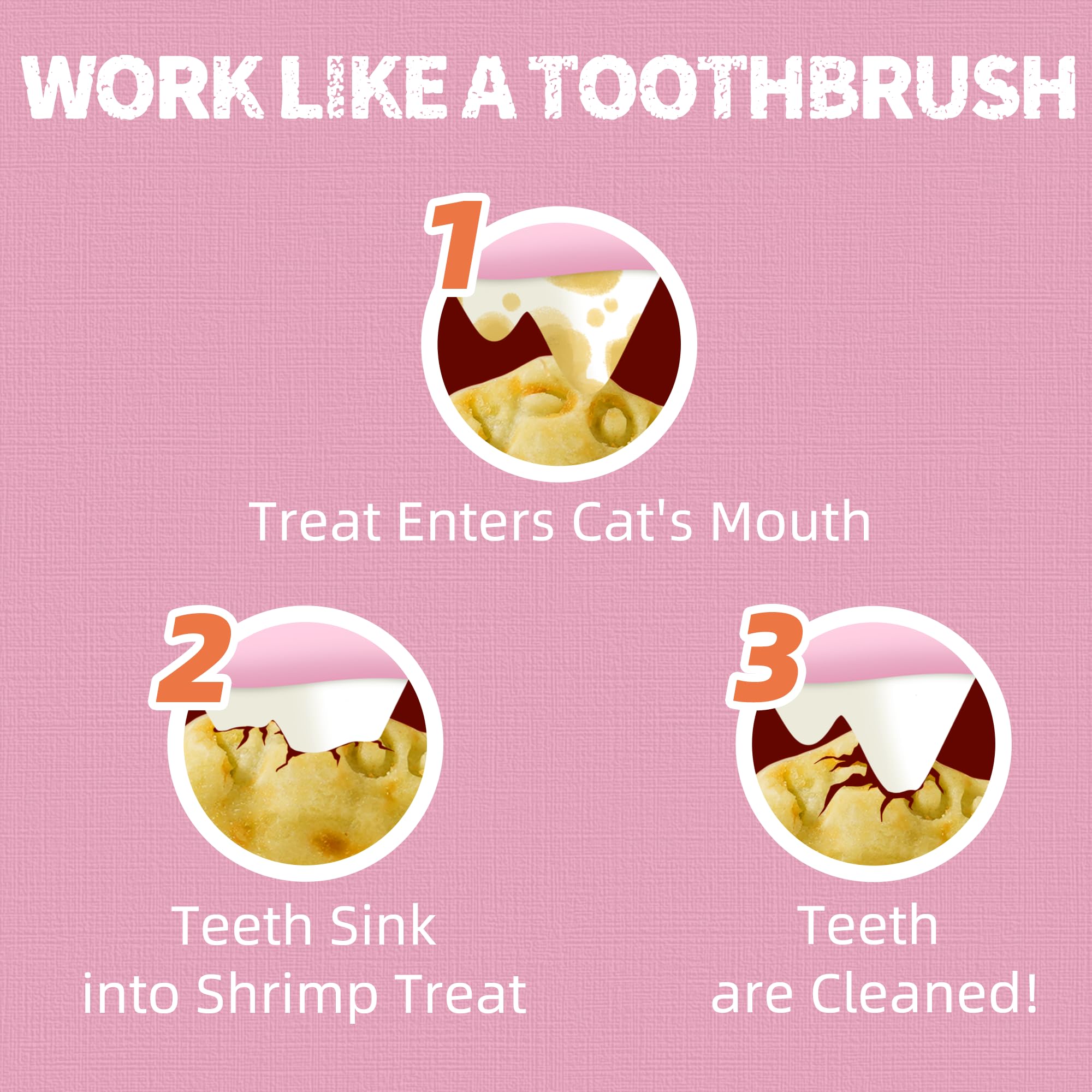 Just Try Shrimp Cat Treats dental benefit closeup — crispy bite to reduce tartar