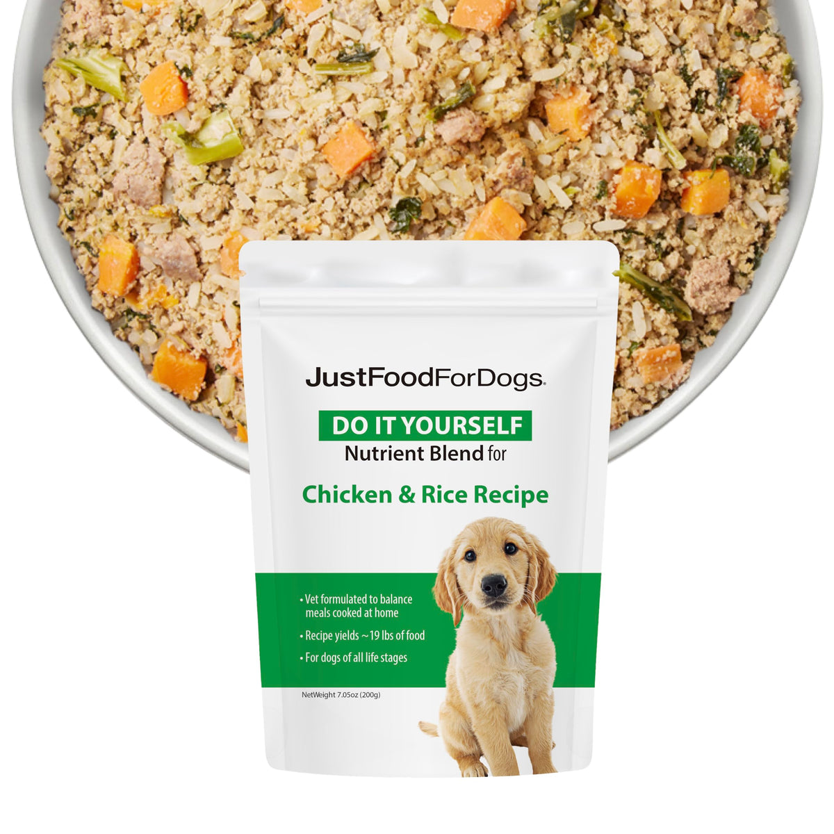 JustFoodForDogs DIY Nutrient Blend bag designed for fresh, customizable meals.