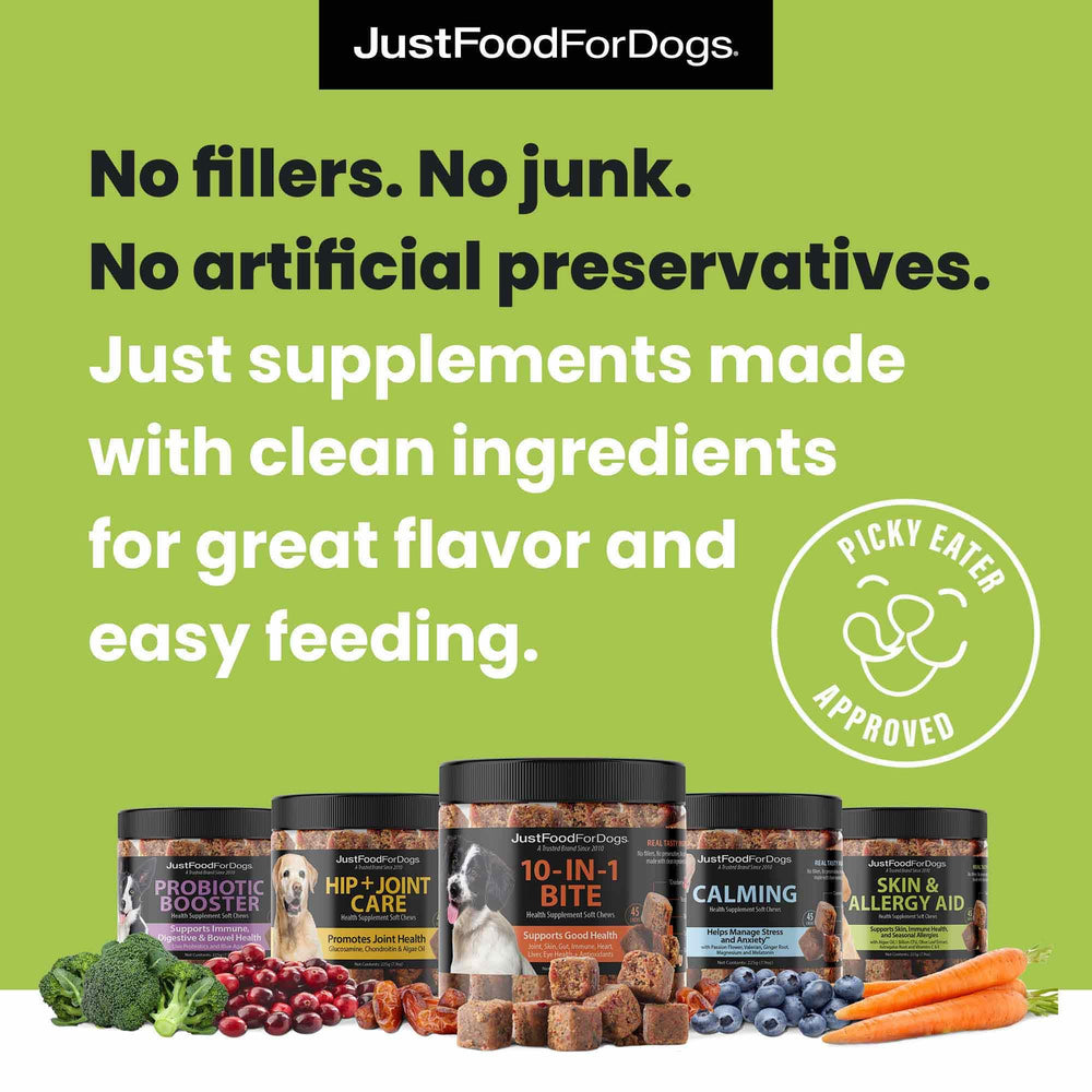 JustFoodForDogs packaging photo—45-count bottle designed for easy daily use.