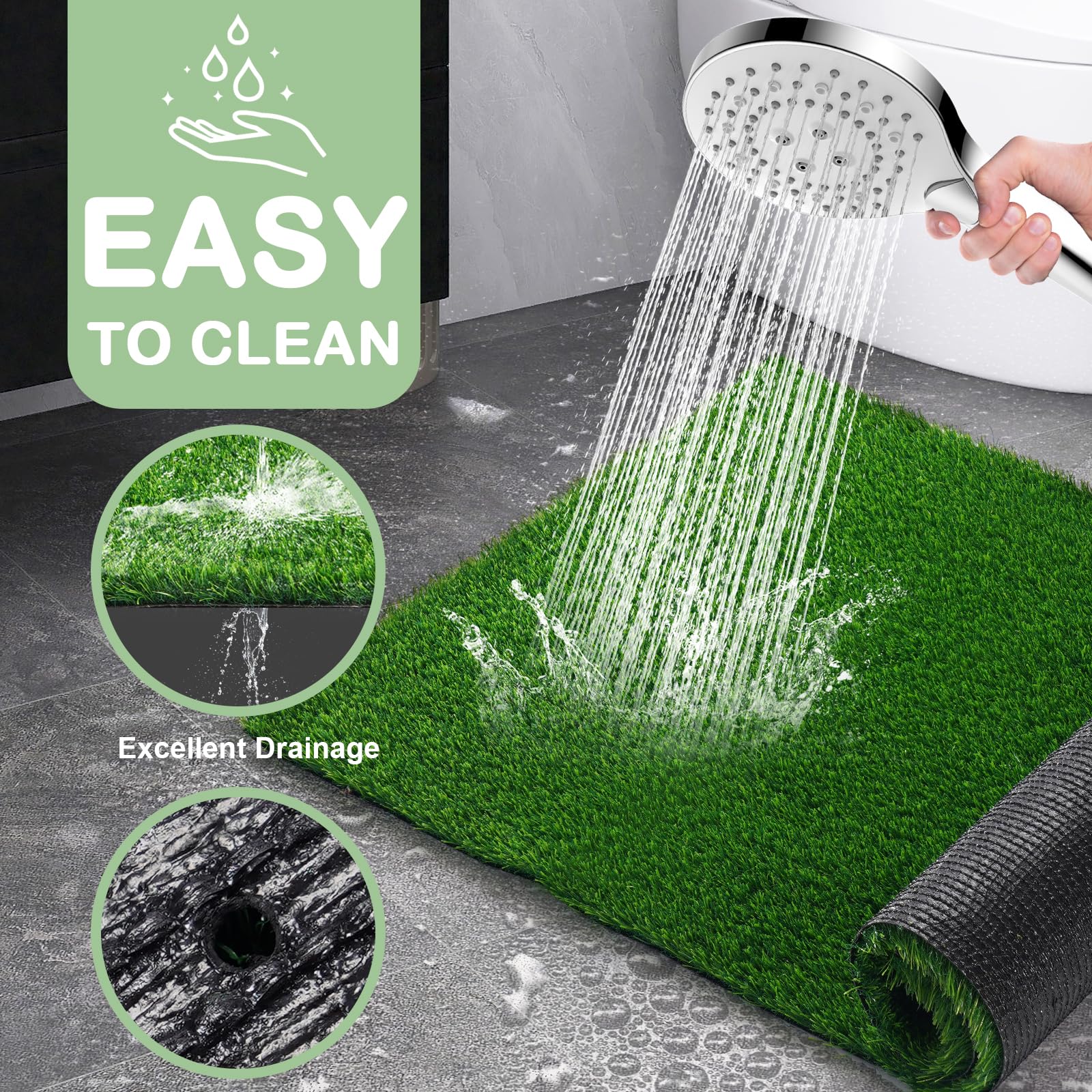 JUSTYEZI dog grass pad drainage holes promote quick drying and cleanliness.
