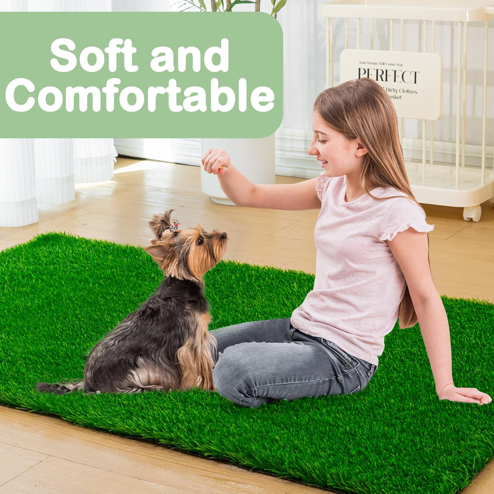 JUSTYEZI dog grass pad outdoors on patio for convenient potty.