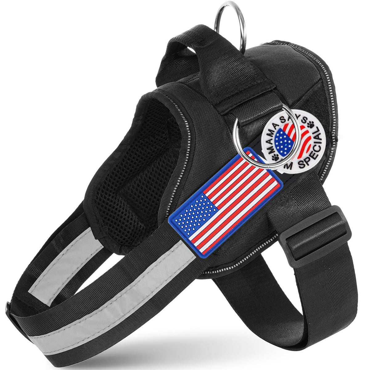 JUSTYEZI essential dog harness three leash clips in action for versatile walking and training
