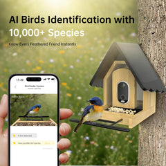 Juzjuly Solar Powered Bird Feeder highlights built in battery in sunlight