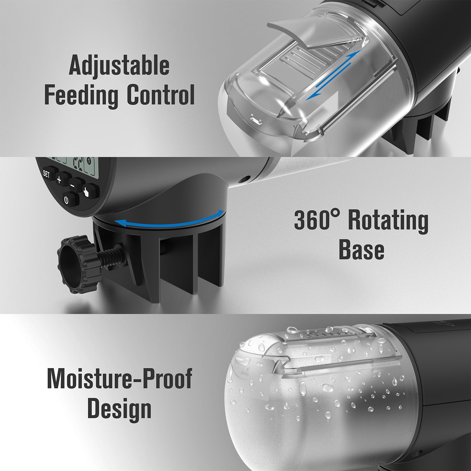 JuzPetz flexible mounting options for glass tanks or tank covers.