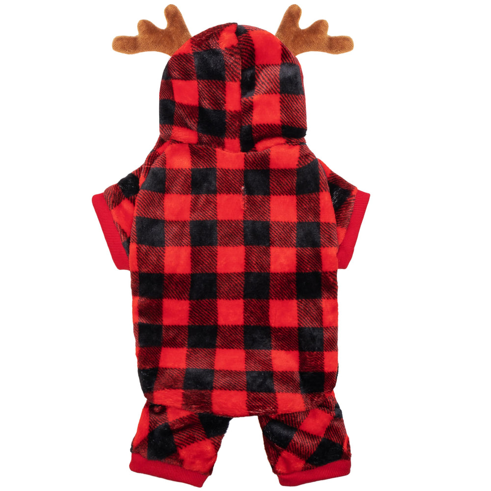 JVVGPET dog Christmas pajamas in red plaid full view for festive warmth