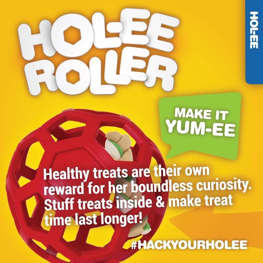 JW Pet HOL-Ee Roller honeycomb design for squish-and-release fun.