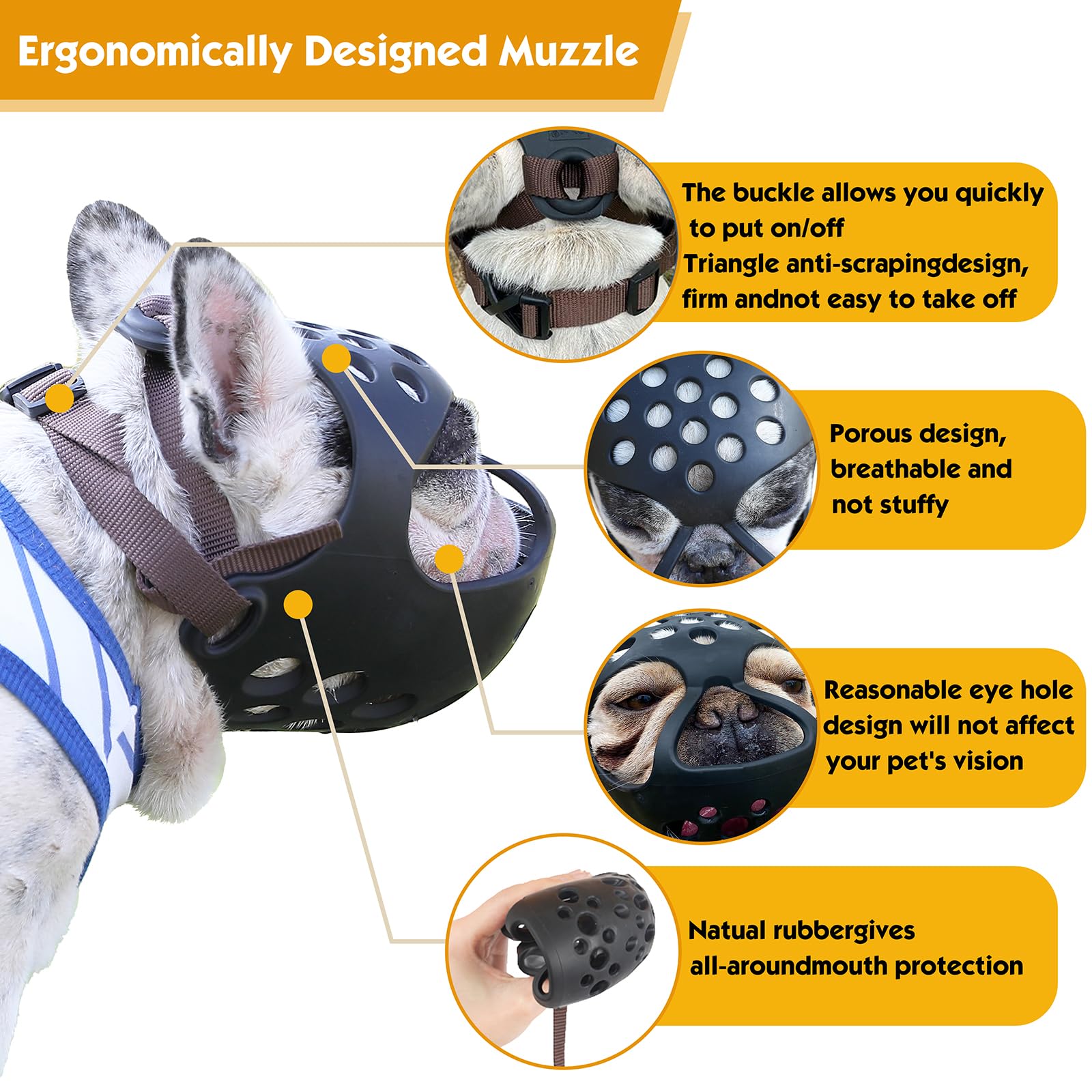 JWPC Short Snout Muzzle breathable design keeps dogs comfortable on walks.