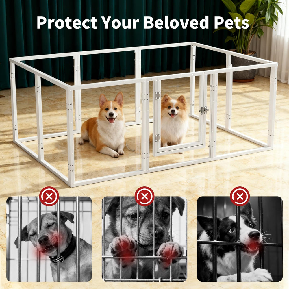 JWXQS clear acrylic dog playpen indoor-outdoor use with clear visibility