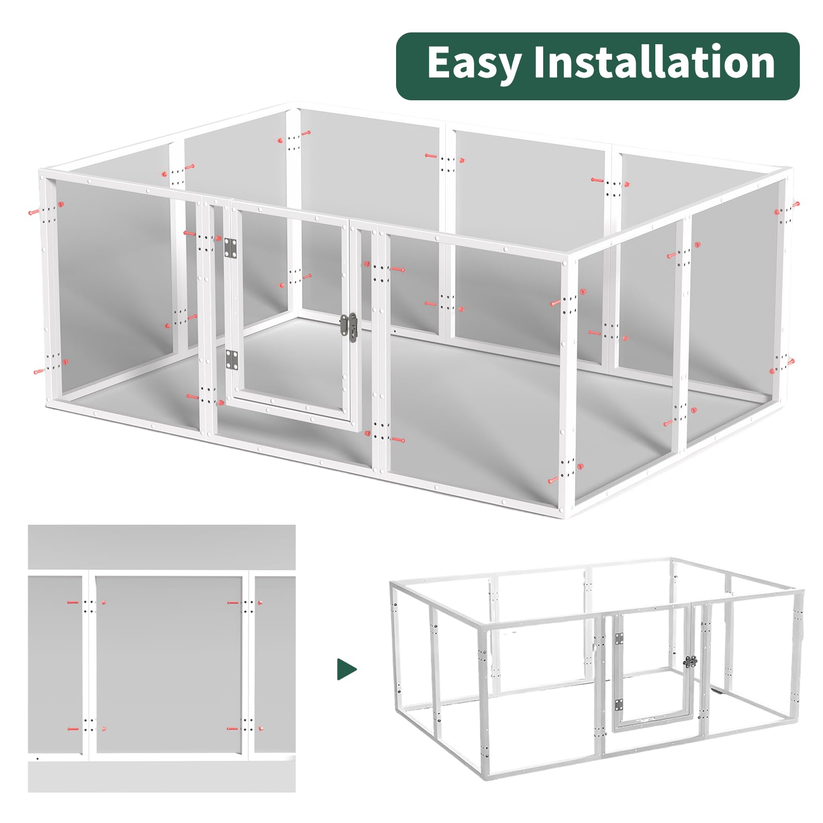 JWXQS clear acrylic dog playpen rectangle layout demonstrating flexible room shaping