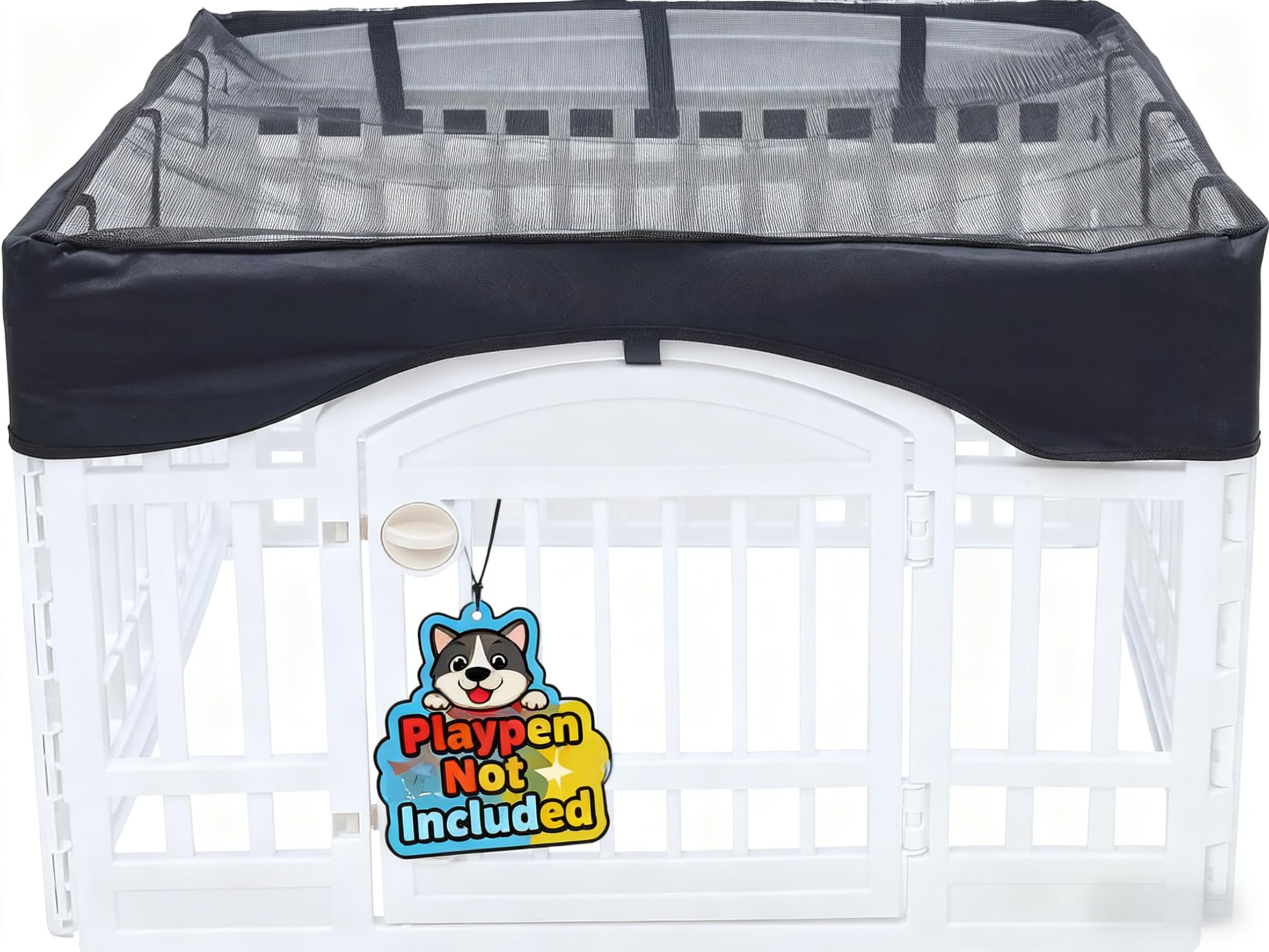 JWXQS dog playpen mesh top cover close-up shows durable fabric for long outdoor use