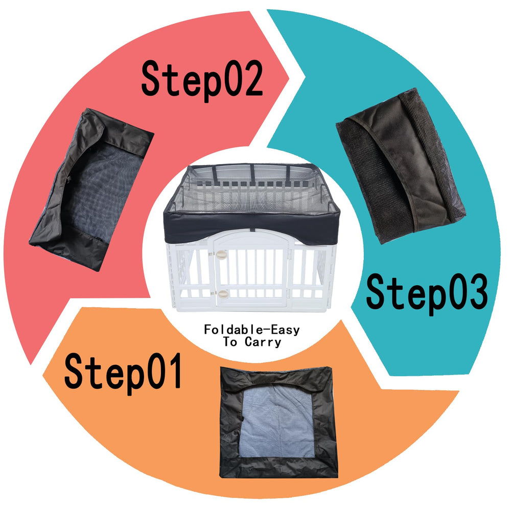 JWXQS dog playpen mesh top cover folded for portability during travel