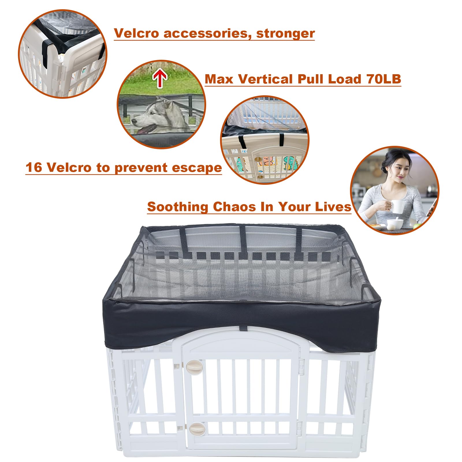 JWXQS dog playpen mesh top cover in use outdoors with shade