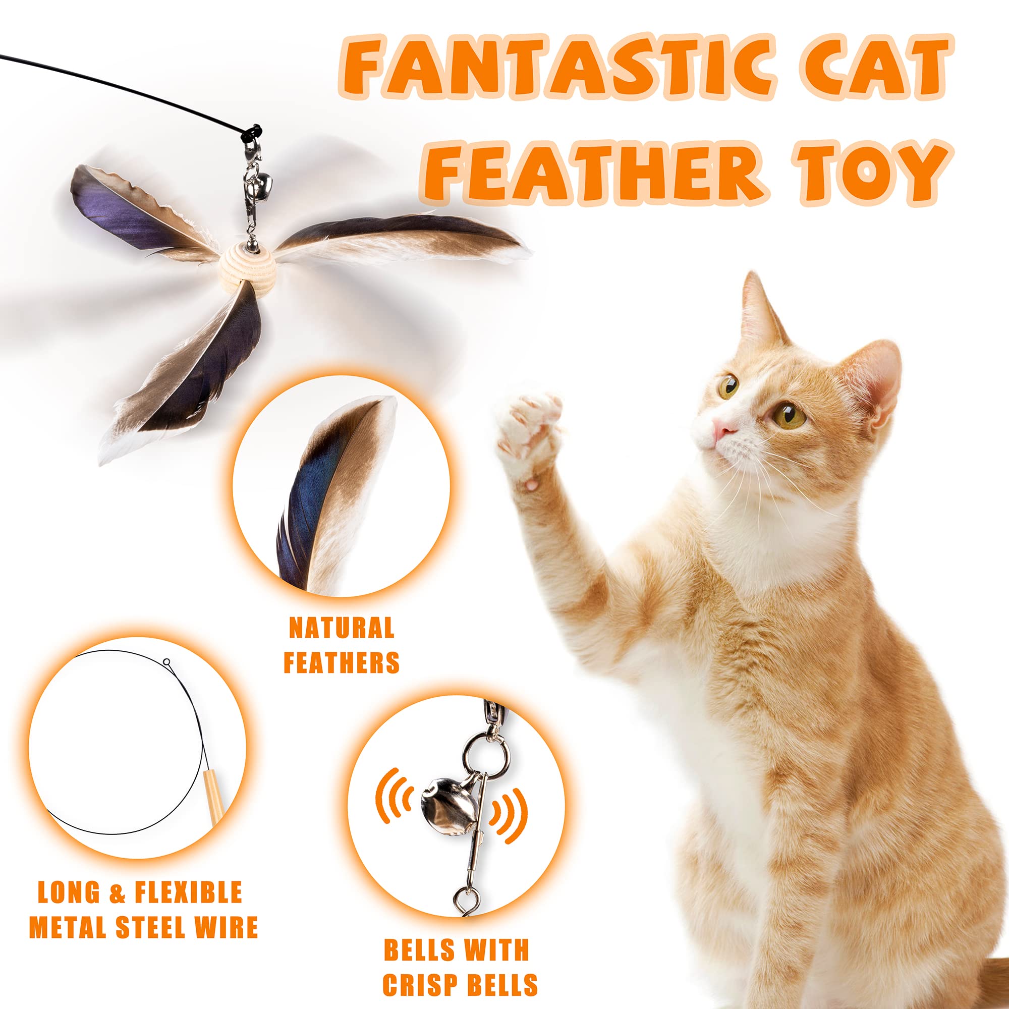 JXFUKAL cat wand toy 29inch steel wire showcases flexible action for chasing and pouncing.