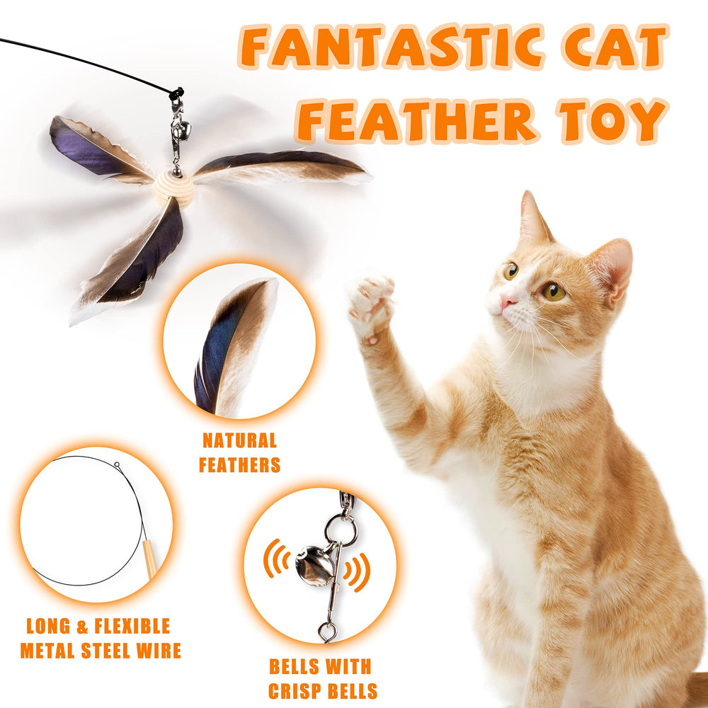 JXFUKAL cat wand toy 29inch steel wire showcases flexible action for chasing and pouncing.