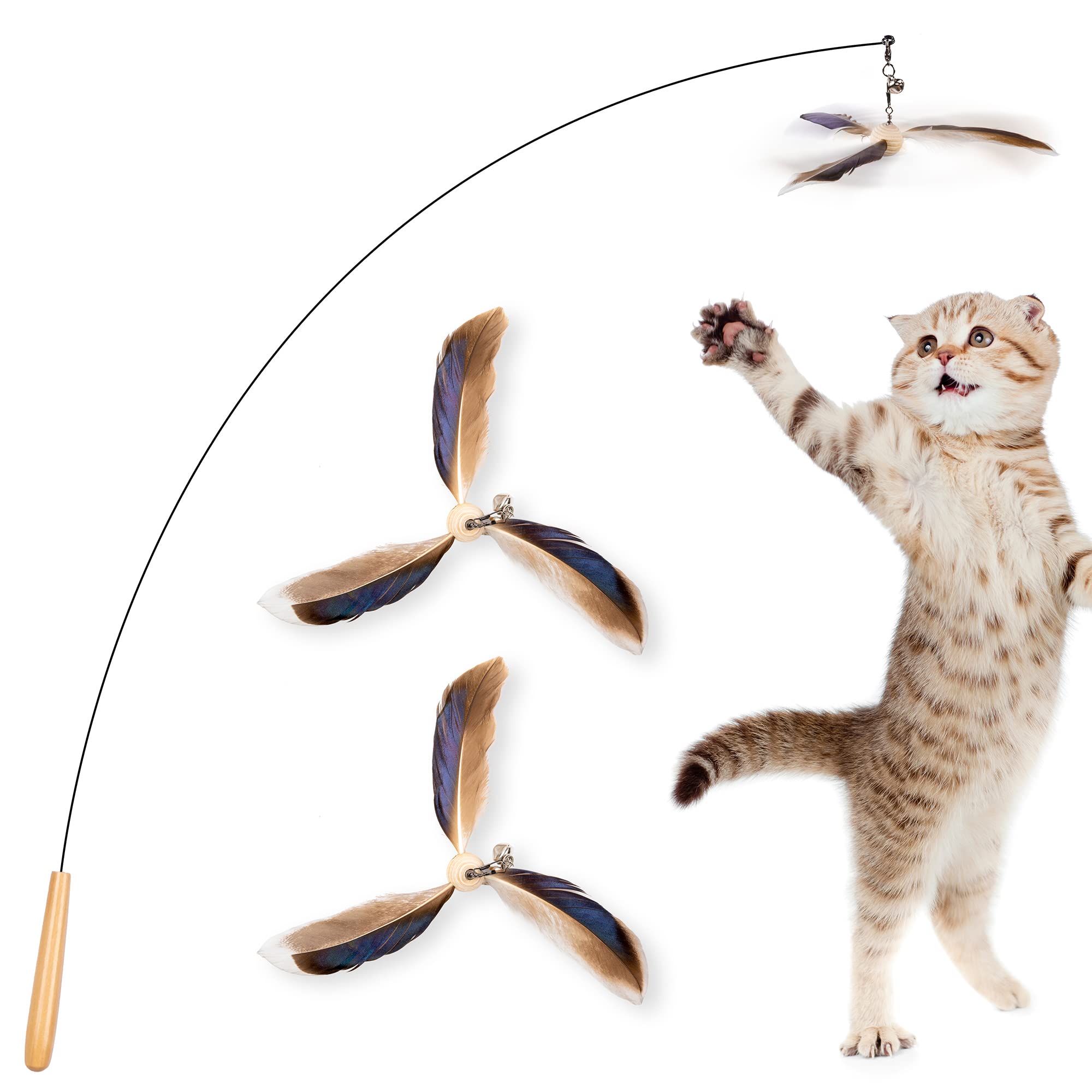 JXFUKAL cat wand toy feathers in air for engaging indoor play and exercise.