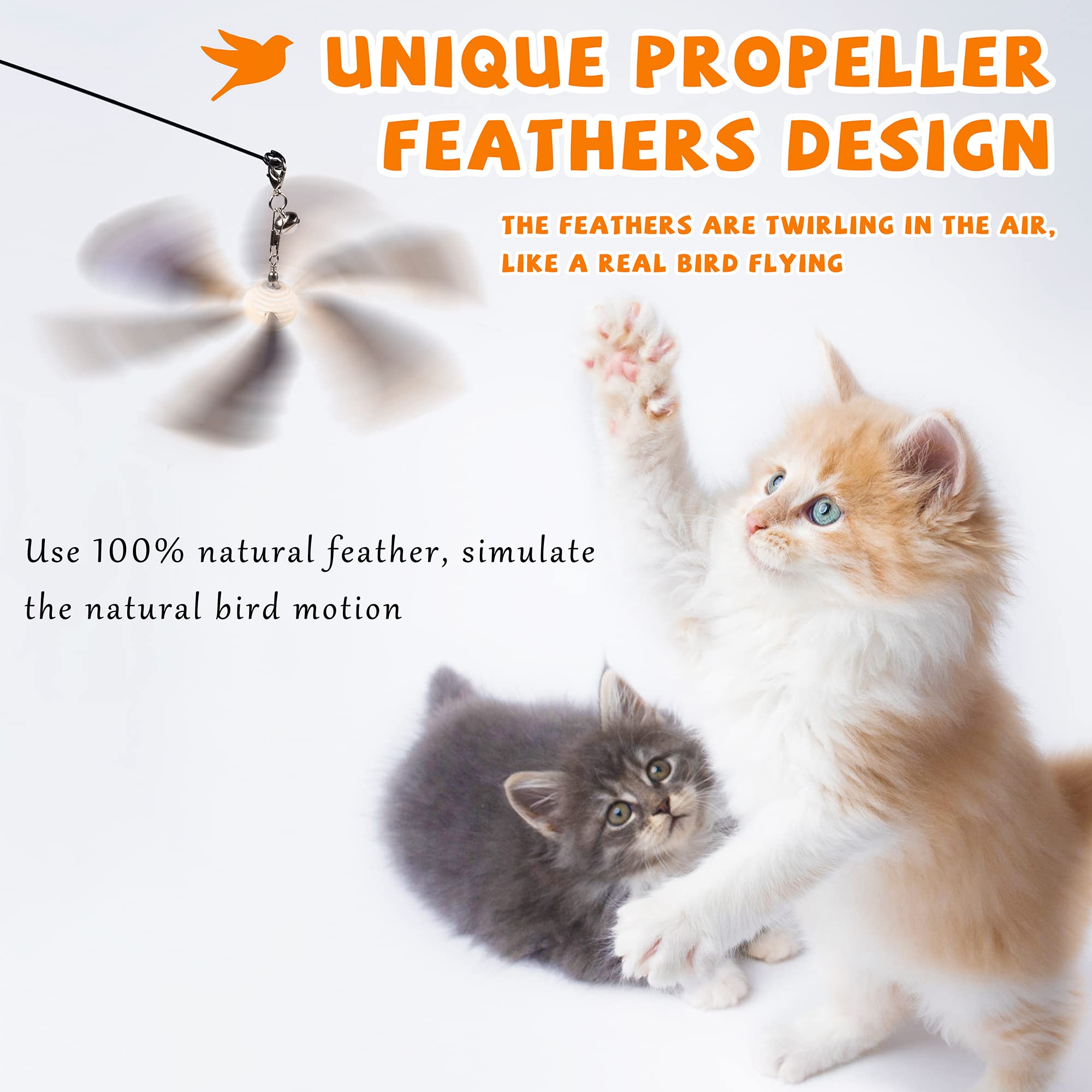 JXFUKAL cat wand toy wooden handle closeup enhances grip and durable daily play.