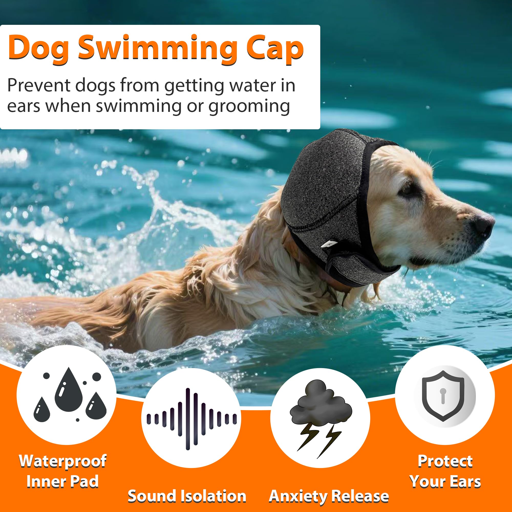 JynixTail adjustable dog ear wrap demonstrating easy-on, snug fit for any head size