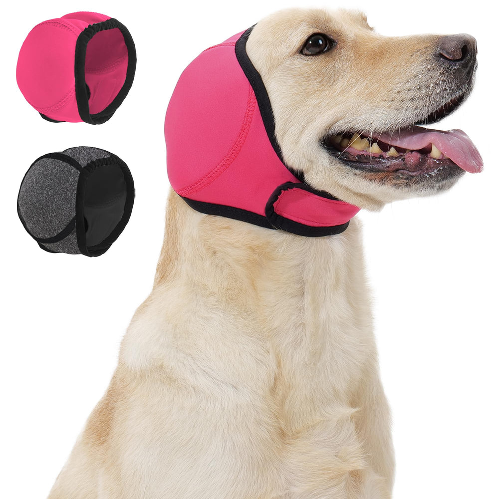 JynixTail rose pink dog calming hoodie ear wraps front view for anxiety relief in noisy environments