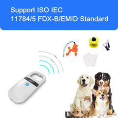 JZLHGOFYTD pet microchip scanner side view highlights ergonomic handheld design for field use.