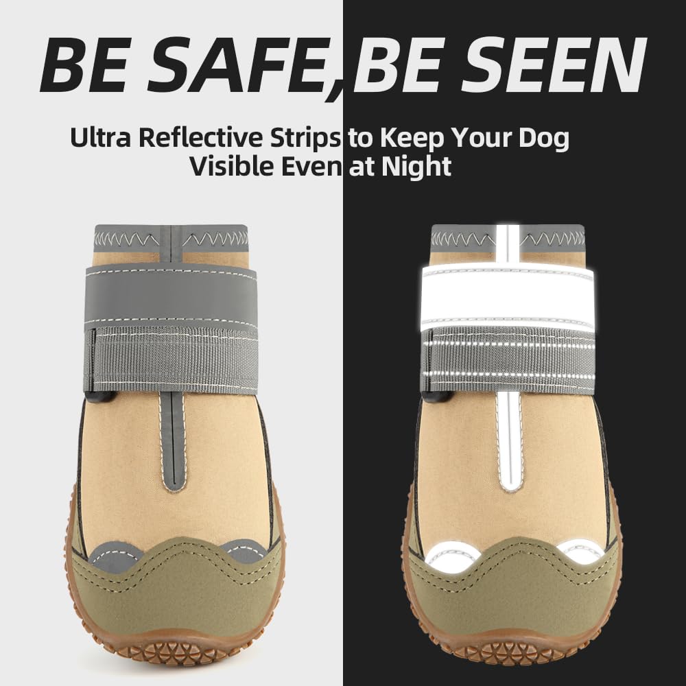 JZXOIVA dog shoes with reflective strips improving nighttime visibility.