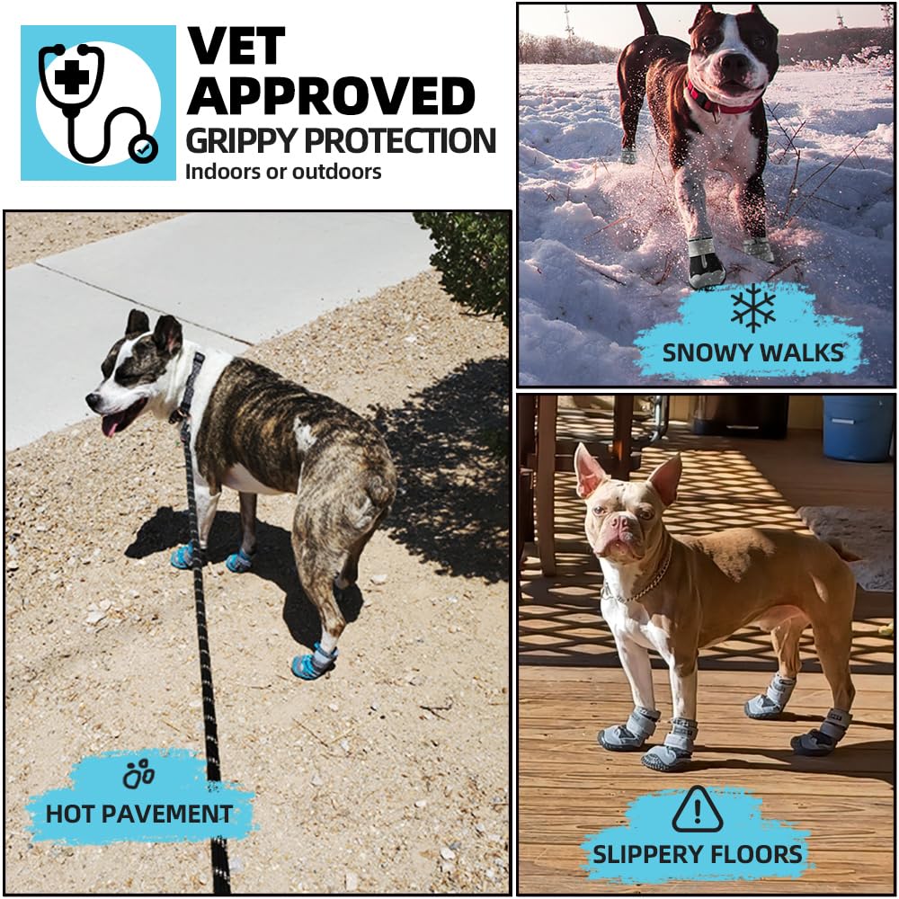 JZXOIVA dog boots with reflective straps enhance night visibility for walks.