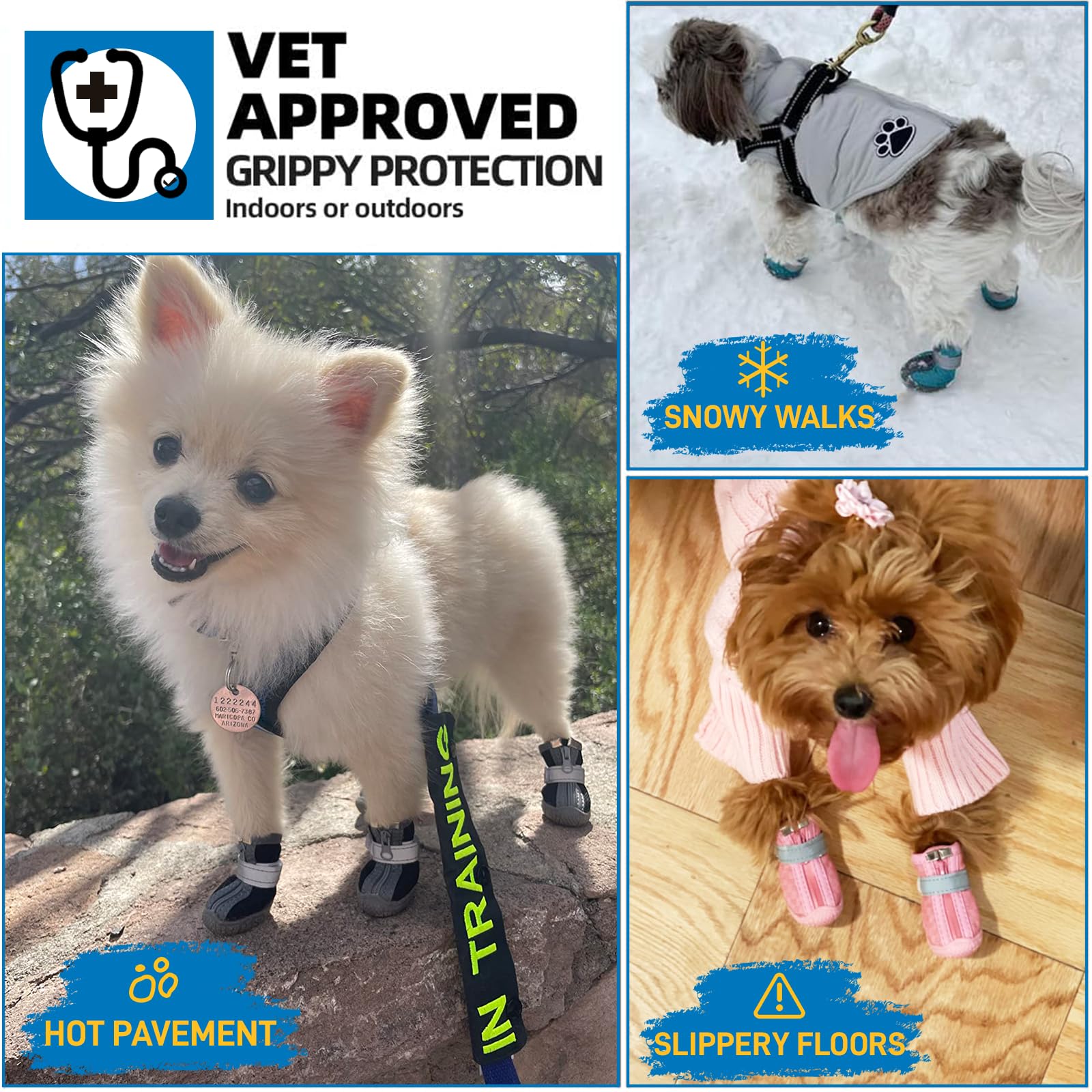 JZXOIVA dog shoes rugged anti-slip sole providing traction on slick floors