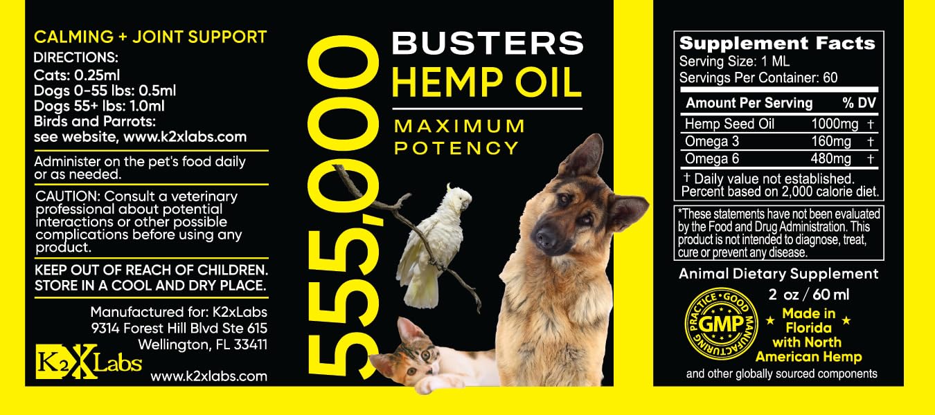 K2xLabs Buster's calming drops for dogs in use during vet visits or calming routines