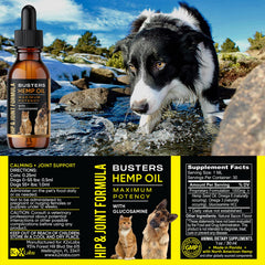 K2xLabs Buster's Hemp Oil pour enables easy daily dosing for joint care.