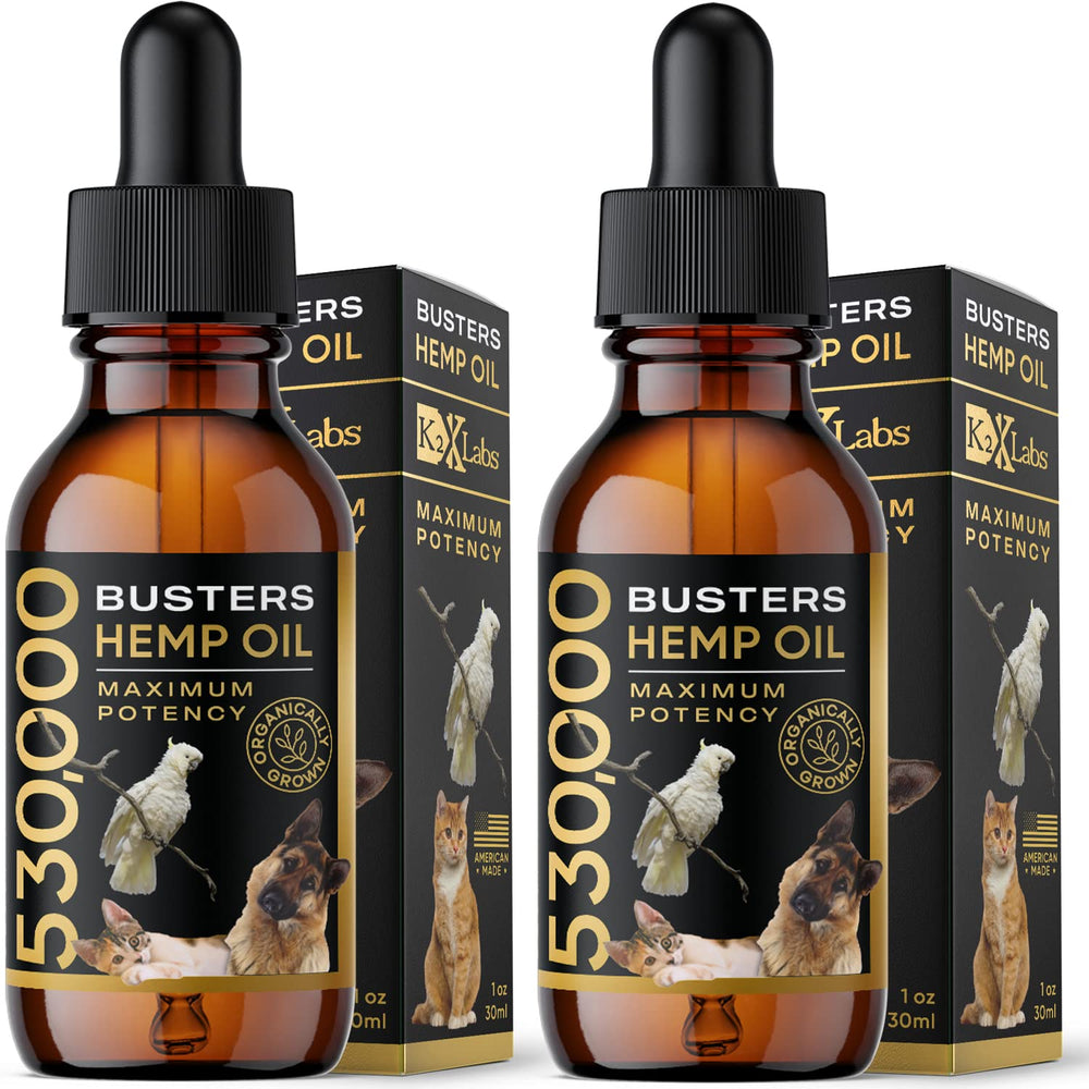 K2xLabs Busters hemp oil bottle pour for pets supporting joint health and mood