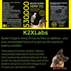 K2xLabs Busters hemp oil dog portrait shows daily use for energy