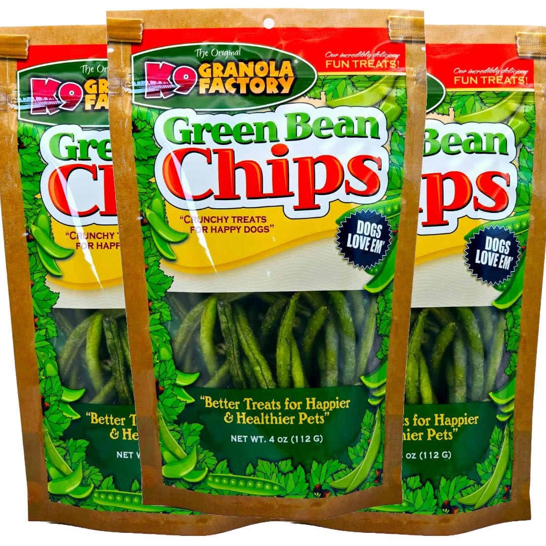 K9 Granola Factory Green Bean Chips front view showing a low-calorie, high-fiber dog snack
